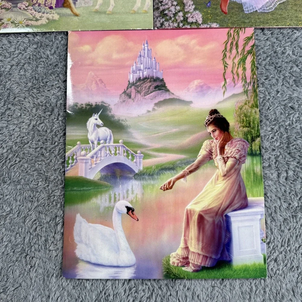 Lot Of 3 Vintage Y2K Unicorn Princess Folders Swing Castle Feeding Baby Unicorn